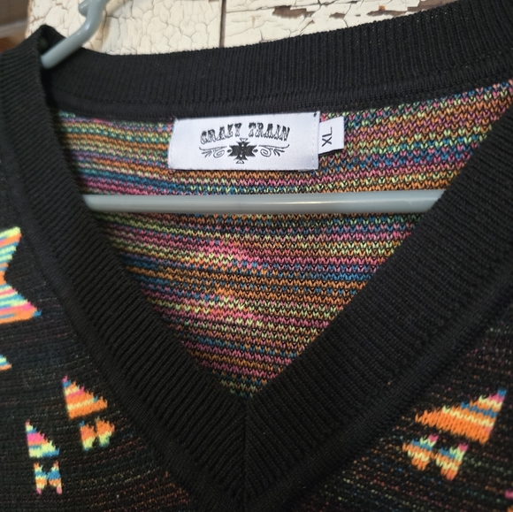 Womens CRAZY TRAIN V Neck Sweater Western Southwest Style Sz. XL EUC! - Picture 3 of 4